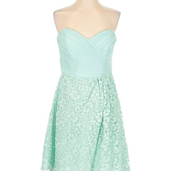 David's Bridal Elegant  Aqua Strapless Lace Bottom short Dress (.pic diff color) - Picture 1 of 14